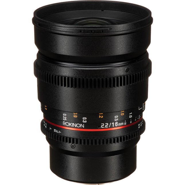 Rokinon 16mm T2.2 Cine DS Lente para Montura Micro Cuatro Tercios con Filtro 77mm y Parasol Extraíble