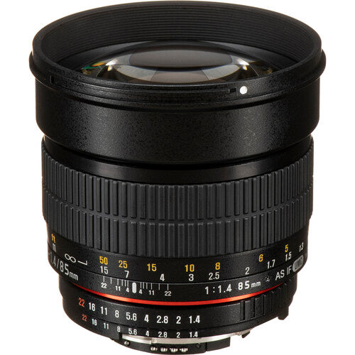 Rokinon 85mm f/1.4 Objetivo Nikon F con Chip AE y Parasoles