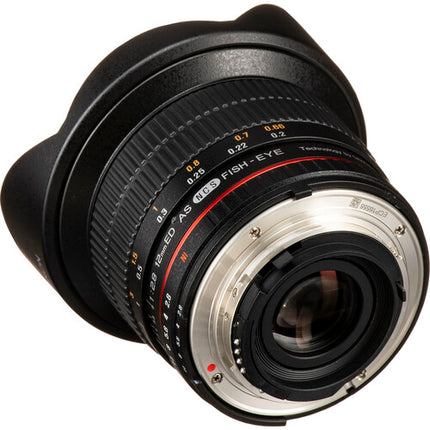 Rokinon 12mm f2.8 ED AS IF NCS UMC Lente ojo de pez Nikon F con chip AE hood petalo
