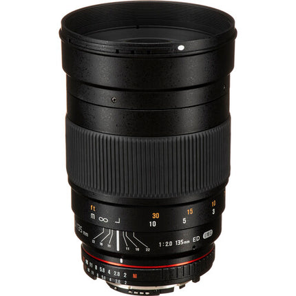 Rokinon 135mm f 2.0 Objetivo para Nikon F Montura con Chip AE y Parasol
