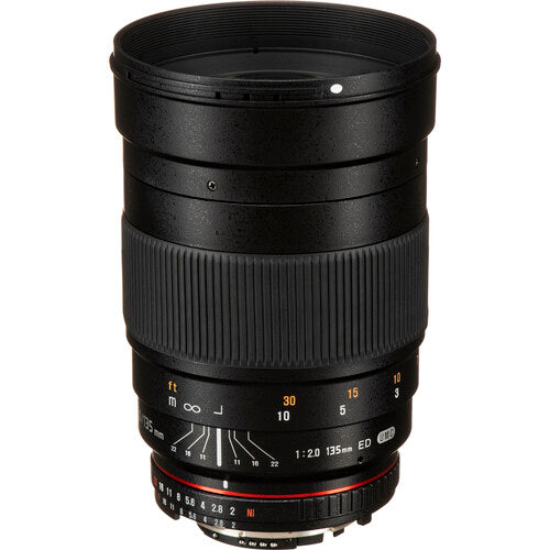Rokinon 135mm f 2.0 Objetivo para Nikon F Montura con Chip AE y Parasol