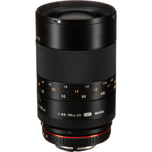 Rokinon 100mm f2.8 Macro para Nikon F con 1:1 de magnificación y apertura f2.8 a f32