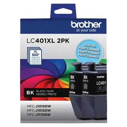 Cartucho de tinta negro alto rendimiento Brother LC401 2 unidades para impresoras All-in-One MFC-J1010DW J1012DW J1170DW