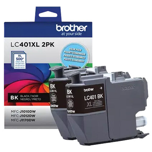 Cartucho de tinta negro alto rendimiento Brother LC401 2 unidades para impresoras All-in-One MFC-J1010DW J1012DW J1170DW