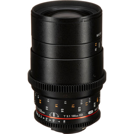 Rokinon 100mm T3.1 Macro Cine DS Lente para Nikon F Montura con Cubierta Completa y Anillo de Apertura