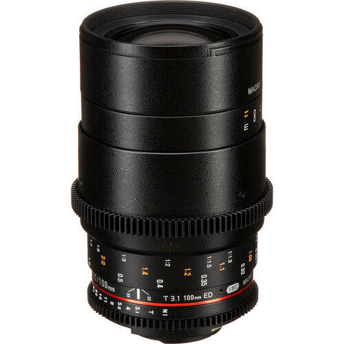 Rokinon 100mm T3.1 Macro Cine DS Lente para Nikon F Montura con Cubierta Completa y Anillo de Apertura