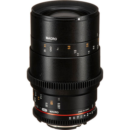 Rokinon 100mm T3.1 Macro Cine DS Lente para Nikon F Montura con Cubierta Completa y Anillo de Apertura