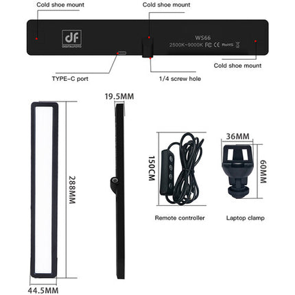 DigitalFoto WS66 Luz LED de Relleno 1 Pie 2500-9000K Control Remoto
