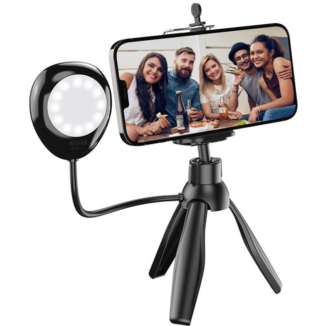 Apexel Mini Trípode de Mesa con Luz LED 12 LEDs y Soporte para Móvil