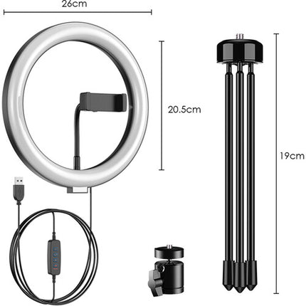 Apexel 10" Luz LED Circular Ajustable con Trípode de Mesa y Soporte para Smartphone