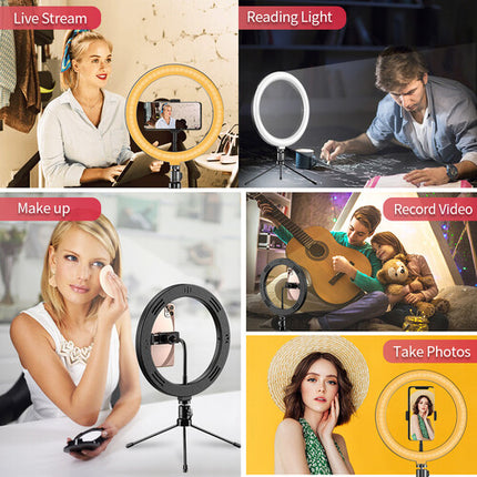 Apexel 10" Luz LED Circular Ajustable con Trípode de Mesa y Soporte para Smartphone