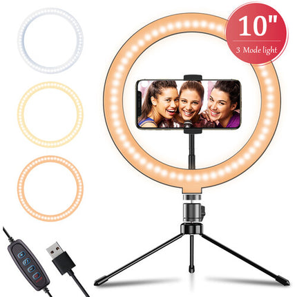 Apexel 10" Luz LED Circular Ajustable con Trípode de Mesa y Soporte para Smartphone