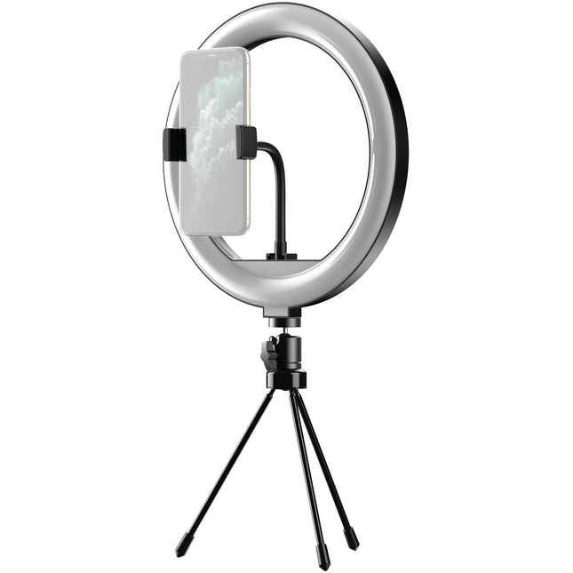 Apexel 10" Luz LED Circular Ajustable con Trípode de Mesa y Soporte para Smartphone