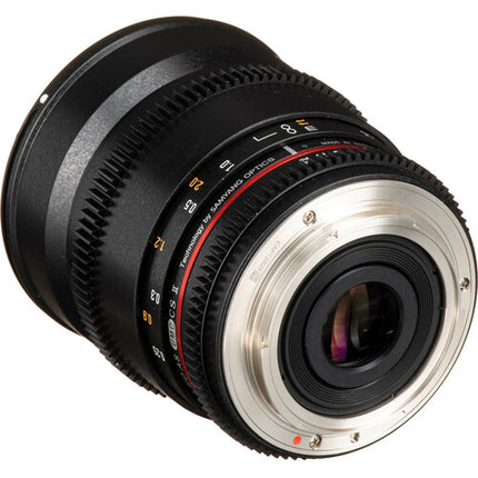 Rokinon 16mm T2.2 Lente Cine para Montura Canon EF APS-C con Parasol Extraíble y Filtro 77mm