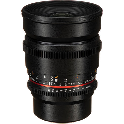Rokinon 16mm T2.2 Cine DS Lente para Montura Micro Cuatro Tercios con Filtro 77mm y Parasol Extraíble