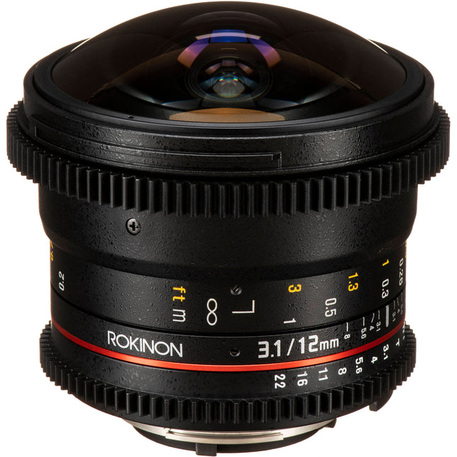 Rokinon 12mm T3.1 Lente Fisheye Cine para Nikon F Montura 180º Vista Hood Removible
