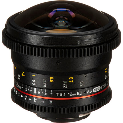 Rokinon 12mm T3.1 Lente Fisheye Cine para Nikon F Montura 180º Vista Hood Removible