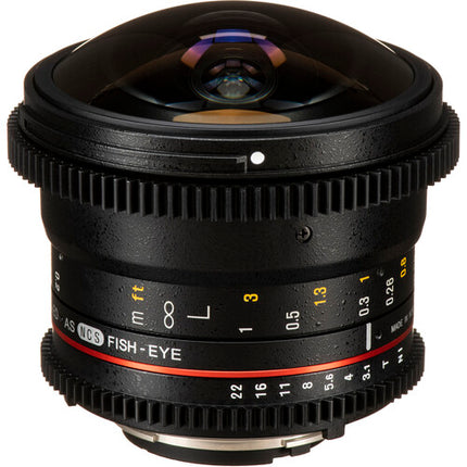 Rokinon 12mm T3.1 Lente Fisheye Cine para Nikon F Montura 180º Vista Hood Removible