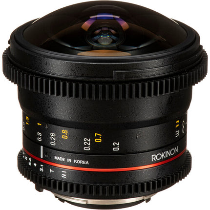 Rokinon 12mm T3.1 Lente Fisheye Cine para Nikon F Montura 180º Vista Hood Removible