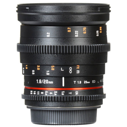 Rokinon 20mm T1.9 Objetivo Cine para Sony E ángulo 94.8° y cobertura Full-Frame