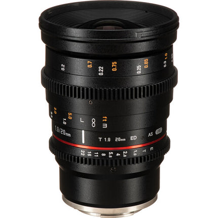 Rokinon 20mm T1.9 Objetivo Cine para Sony E ángulo 94.8° y cobertura Full-Frame