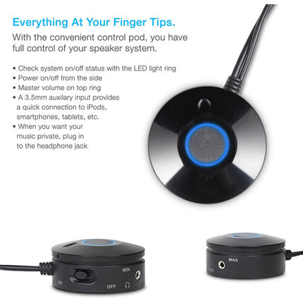 Cyber Acoustics CA-3090 Sistema de altavoces satélite y subwoofer con control de volumen y cable 3.5 mm