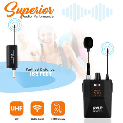 Pyle Pro PDWMU112 Sistema de Micrófono Inalámbrico UHF con Lavalier y Auricular 8 Frecuencias 160 Pies Alcance