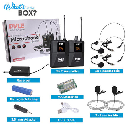 Pyle Pro PDWMU211 Sistema de Micrófono Inalámbrico UHF 2 Canales Alcance 49 m y USB