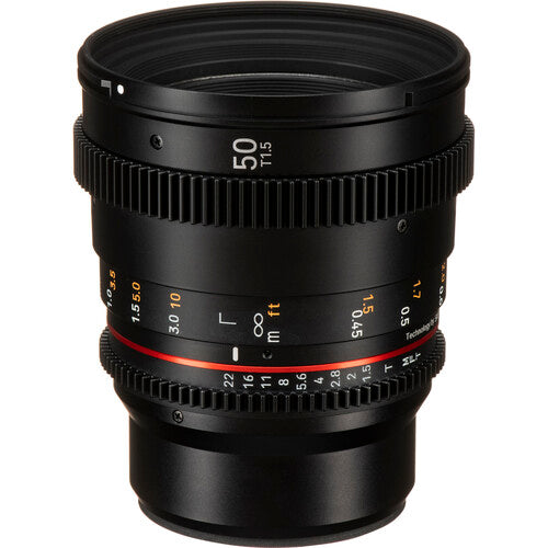 Rokinon 50mm T1.5 DSX Lente de Cine MFT con Iris de 9 Láminas y Parasol