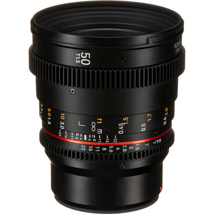 Rokinon 50mm T1.5 DSX Lente de Cine MFT con Iris de 9 Láminas y Parasol