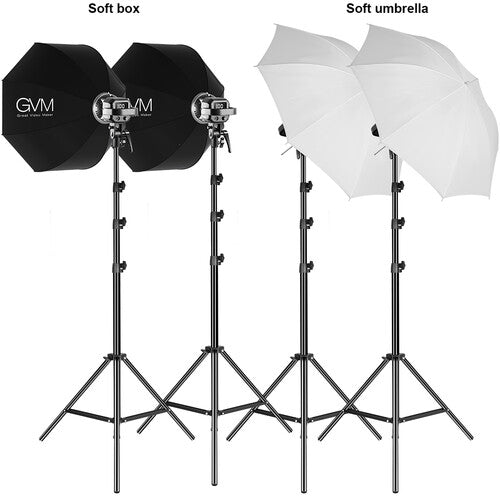 GVM P80S Kit de Iluminación LED 4 Luces 5600K con Sombrillas y Fondos