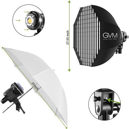 GVM P80S Kit de Iluminación LED 4 Luces 5600K con Sombrillas y Fondos