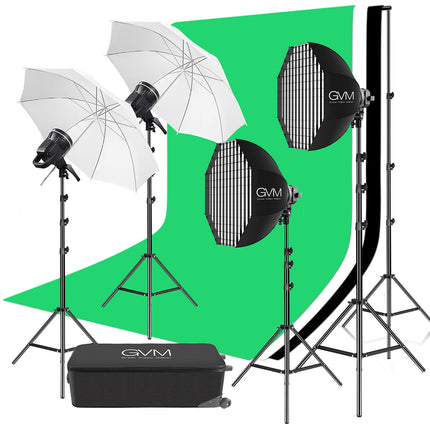 GVM P80S Kit de Iluminación LED 4 Luces 5600K con Sombrillas y Fondos
