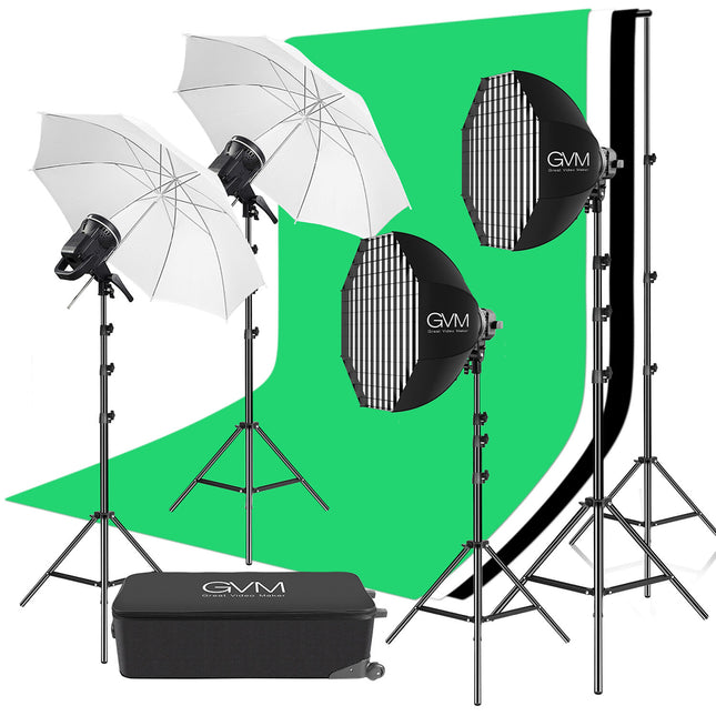 GVM P80S Kit de Iluminación LED 4 Luces 5600K con Sombrillas y Fondos