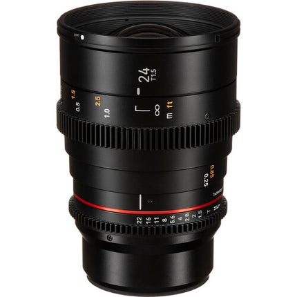 Rokinon 24mm T1.5 DSX Lente de Cine MFT Montura Abertura T1.5 y Parasol Petalo