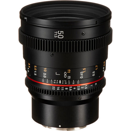 Rokinon 50mm T1.5 DSX Lente Cine Full Frame Montura E y Parasol Petal
