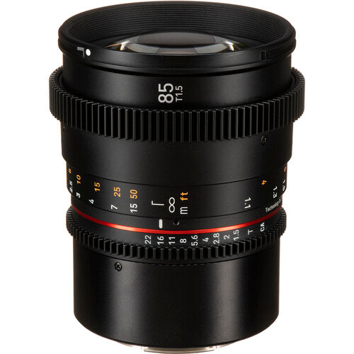 Rokinon 85mm T1.5 DSX Lente de Cine Full-Frame con Iris de 9 Palas y Parasol