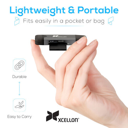 Xcellon Dual USB 3.2 Gen 1 Lector de Tarjetas con Keychain y USB-C USB-A