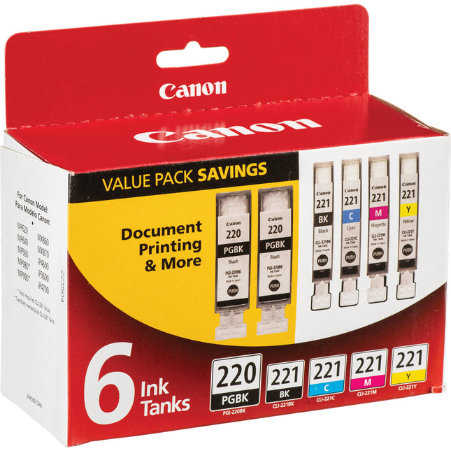 Canon PGI-220 CLI-221 Pack de 6 Tintas para Impresora PIXMA Negro Doble