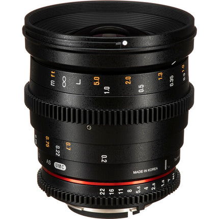 Rokinon 20mm T1.9 Lente Cine para Nikon F Ángulo 94.8° y Filtro 77mm