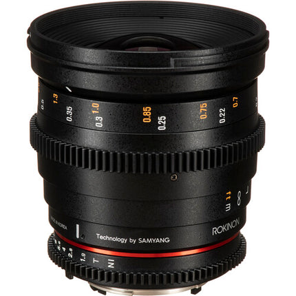 Rokinon 20mm T1.9 Lente Cine para Nikon F Ángulo 94.8° y Filtro 77mm