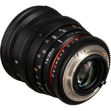 Rokinon 20mm T1.9 Lente Cine para Nikon F Ángulo 94.8° y Filtro 77mm