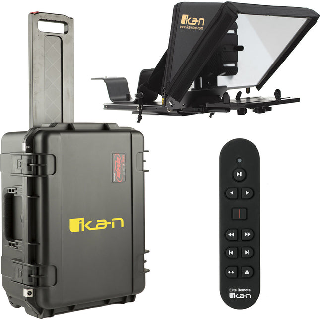 ikan Elite Pro Teleprompter Universal para iPad y iPad Pro con mando Bluetooth y maletín rígido con ruedas
