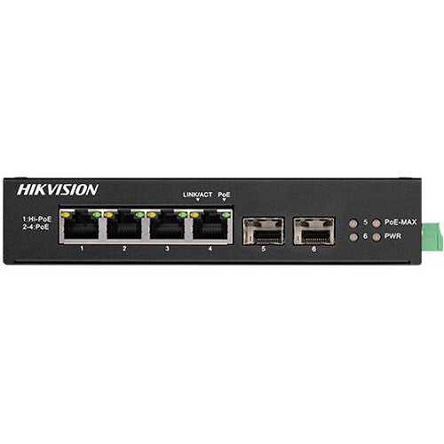 Hikvision DS-3T0506HP-E/HS Switch de Red Gigabit 4 Puertos PoE+ 60W 22Gbps
