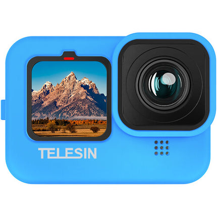 TELESIN Funda de Silicona Protectora con Correa y Cubierta de Lente Azul para GoPro HERO