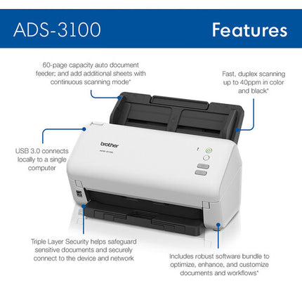 Brother ADS-3100 Escáner de Escritorio Color Alta Velocidad 40 ppm 600 dpi