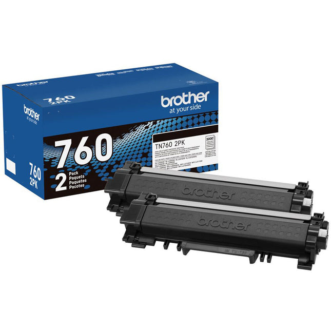 Brother TN760 Cartucho de Tóner Negro Rendimiento Alto 2-Pack para Impresoras Brother DCP HL MFC