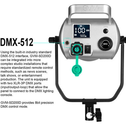 GVM SD200D Bi-Color LED Luz Monolight 64600 Lux 3200-5600K con Reflector y Difusor