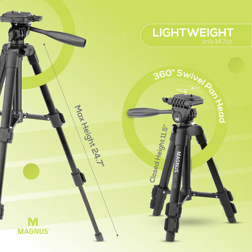 Tripode de Mesa Magnus MTT-100 24.7 Pulgadas Capacidad 2 Kg con Soporte para Smartphone y Montura GoPro