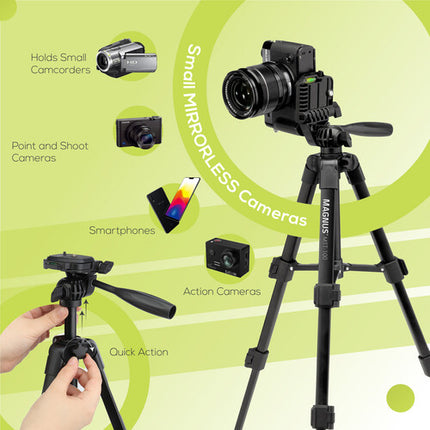 Tripode de Mesa Magnus MTT-100 24.7 Pulgadas Capacidad 2 Kg con Soporte para Smartphone y Montura GoPro